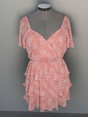 Pink Peach Floral Tiered Ruffle Mini Dress Trixxi L Large